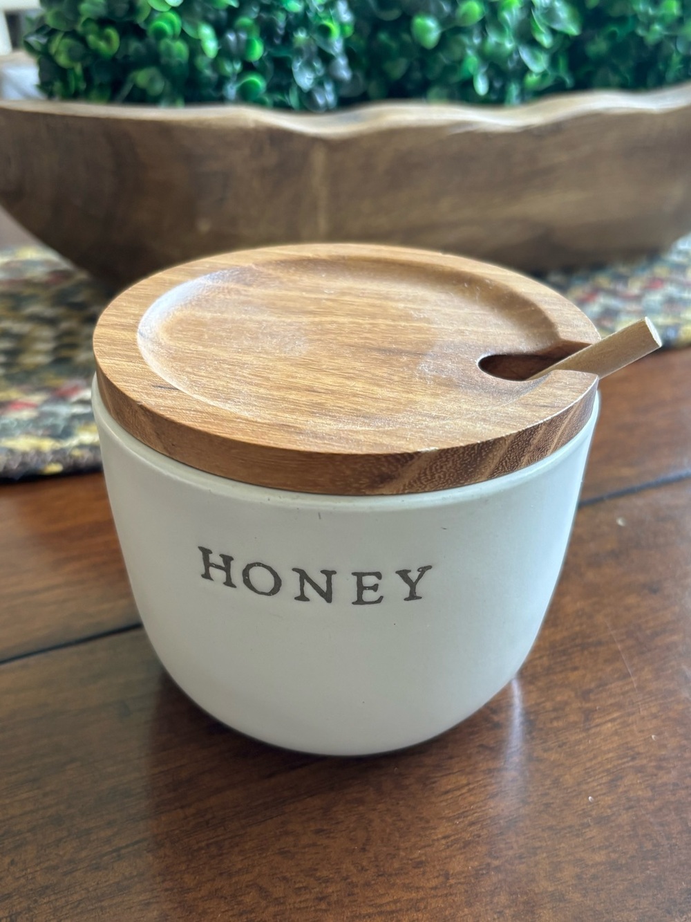 Hearth & Hand Magnolia Ceramic Honey Jar with Wooden Lid and Spoon